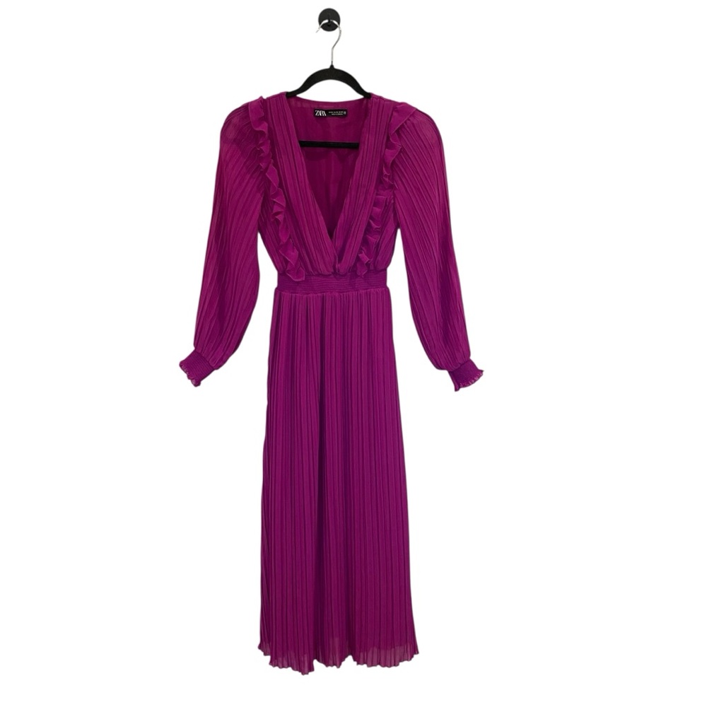 Zara Purple Pleated Ruffle Midi Dress Bloggers Favorite 4387/043 - Picture 2 of 11